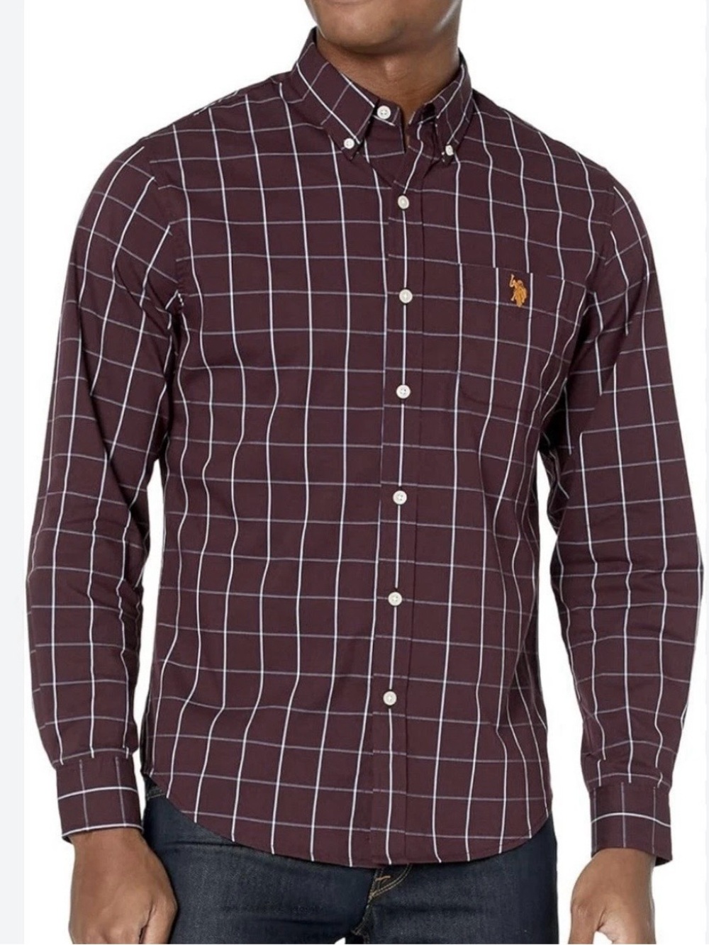 U.S. Polo Assn. Burgundy Slim Fit Windowpane Button-Down Shirt